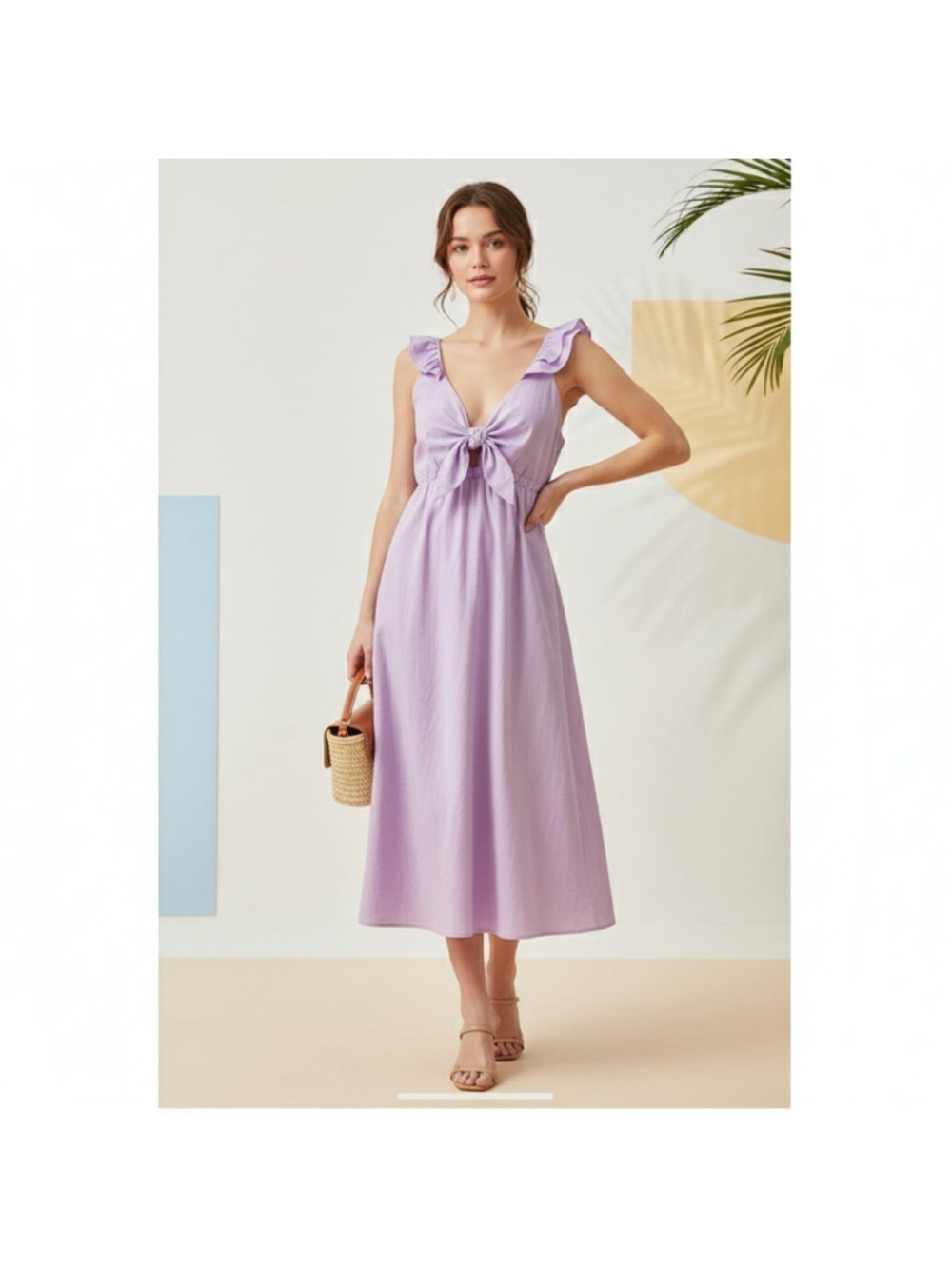Drew ANTHROPOLOGIE Lisa coquette Dress Lilac Cotton poplin midi front tie Sz M